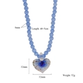 Dessin technique du collier de perles 8mm avec pendentif coeur floral de 32mm de large - Bleu (Style-5)