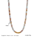 Close-up of 6mm blue Shoushan stone beads with gold spacer rings on steel necklace - Double Layer Beaded Style / Light Blue (Style 1)