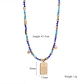 Detail of beaded necklace with evil eye pendant, moon star charms, 42+5cm length - Evil Eye Square Plate (Style 1)