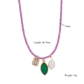 Detail of beaded purple necklace with gemstone charms and dimensions 40 plus 5cm length - Lavender Purple Bead Style