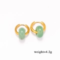 Detailed view of 18k gold plated hoop earrings featuring green stone barrel beads - Light Green Aventurine Style (5)