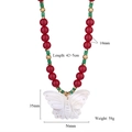 Detail view of ethnic beaded necklace with white butterfly pendant and size specifications - Red Green Beaded Butterfly Style (Style-1)