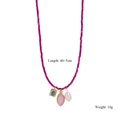 Detail showing 40+5cm length of beaded necklace with stone and baroque pearl pendants - Rose Red String Style