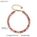 Pink rhodonite natural stone bead bracelet with gold stainless steel heart charm - Rhodonite Style (13-33-7)