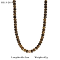 Tiger Eye stone cylinder beaded necklace with gold plated hollow charm and ruby inlays - Tiger Eye Brown Gold Style (13-28-9)