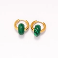 Detail view of 18k gold plated stainless steel hoops with green malachite stone beads - Green Malachite Style (9)