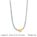 Collier fait main avec perles bleu clair et pendentif en forme de cœur doré - Collier Bleu Clair
