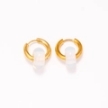 Detail view of 18k gold plated hoop earrings with white natural stone texture pendant - Milky White Faux Jade Style (10)