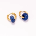 Detail of 18k gold plated hoop earrings featuring natural blue lapis stone textures - Dark Blue Lapis Lazuli Style (11)