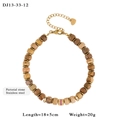 Golden stainless steel bracelet with earthy brown picture stone beads and zircon accents - Picture Jasper Style (13-33-12)