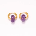 Detail view of 18k gold hoops with natural purple gemstone beads and stone textures - Purple Amethyst Style (13)