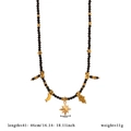 Black spinel bead necklace with gold moon, star, and Hamsa hand charms for women - Star Moon Hamsa Hand Pendants Beaded Style (Style 1)