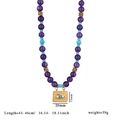 Purple and blue beaded Evil Eye necklace with gold rectangle pendant for women - Purple Blue Square Style (Style 3)
