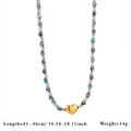 Collier artisanal en pierres naturelles bleues avec pendentif cœur doré, 41-46 cm - Collier Bleu Ciel