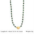 Collier fait main avec perles vertes et pendentif cœur doré, longueur de 41 à 46 cm - Collier Vert