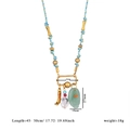 Collana in corda intrecciata blu con ciondolo a palmo dorato e pietra verde, 45-50cm - Stile Corda Intrecciata Blu Chiaro-Stile 1
