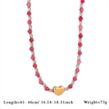 Collier de perles en pierre naturelle avec pendentif cœur doré et dimensions précises - Collier Rose Mixte