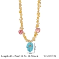 Boho-Halskette mit Natursteinperlen, rosa Herz-Edelsteinen und Türkis-Hamsa-Anhänger - Gelbe Steinsplitter & Türkis Anhänger (Style 1)