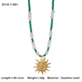Detalle de collar de cuentas de acero inoxidable con colgante de sol, largo de 40+5cm - Estilo de Cuentas Verde Blanco Colgante de Sol (10-7-001)