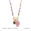 Collana in corda rosa con perline in oro 18k e ciondolo mano di fatima in pietre naturali - Stile Corda Intrecciata Rosa Viola-Stile 2