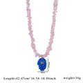 Rosa Quarzkette mit blauem Hamsa-Hand-Anhänger und bunten Edelsteinen - Rosa Steinsplitter & Dunkelblauer Anhänger (Style 2)