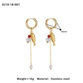 Detail of golden stainless steel hoop earrings with fish charm and colorful beads - Goldfish Pendant (10-18-001)