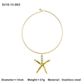 Detailed view of golden starfish pendant on stainless steel choker with size measurements - Gold Hammered Starfish Shape (DJ10-15-003)