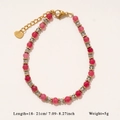 Collier artisanal perlé avec cœur, perles de pierres rouges et grises et détails dorés - Bracelet Rouge
