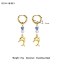Detail of 18mm stainless steel gold hoop earrings with pearl and blue heart dolphin charms - Dolphin Pendant (10-18-003)
