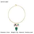 Golden stainless steel choker necklace with malachite heart charm and evil eye detail - Malachite Texture Heart Evil Eye (DJ10-15-001)