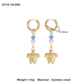 Detail of golden stainless steel turtle hoop earrings with blue enamel flower and pearl - Sea Turtle Pendant (10-18-004)