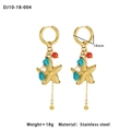 Detail of stainless steel hoop earrings with starfish charms and turquoise beads - Starfish Pendant (10-18-005) / Gold