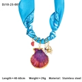 Collana a bandana blu con ciondoli a conchiglia, granchio e cuore in acciaio inossidabile - Stile Oceano Blu (10-23-001)