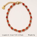 Bracelet artisanal en agate orange et perles grises avec breloque cœur en acier inoxydable - Pierre Orange