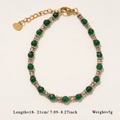 Bracelet fait main avec pierres vertes facettées et breloque cœur dorée, 18-21cm - Bracelet Vert