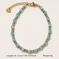 Collier de perles fait main avec pendentif cœur bleu et fermoir doré en acier inoxydable - Bracelet Bleu Ciel