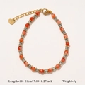 Collier fait main en pierres naturelles orange et grises avec pendentif coeur doré - Bracelet Mandarine