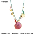 Bohemian shell pendant chain with blue woven rope and colorful natural stones - Purple Large Shell Pendant Style (10-12-001)