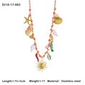 Colorful cotton rope body chain with sea shell pendants and stainless steel sun charm - Red White Cord Sun Pendant Style (10-17-002)