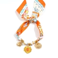 Bohemian silk scarf necklace with sunflower and smiling sun gold-plated pendants - Sunflower Sun Pendant Style (11-03-2)