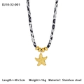 Golden starfish pendant with leopard print cotton cord necklace for women in stainless steel - Starfish Style (10-32-001)