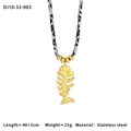 Golden stainless steel fish bone pendant necklace with black white spotted cotton cord - Fish Bone Style (10-32-003)