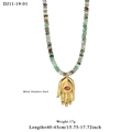 Collar de cuentas de piedra natural de colores con colgante de mano Hamsa dorado - Cuentas Redondas Multicolor Estilo Hamsa (DJ11-19-01)