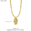 Collar de Mano de Fátima en acero dorado con cuentas translúcidas de color amarillo claro - Cuentas Redondas Amarillo Claro Estilo Hamsa (DJ11-19-02)
