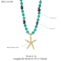 Vintage roestvrijstalen kralenketting met turkoois, lapis lazuli en zeester hanger - Zeester Hanger Stijl (11-21-02)