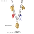 Collier en acier inoxydable avec chaîne Figaro et breloques émaillées colorées - Style Paume Argenté (11-24-02)