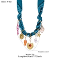 Blue fabric scarf necklace with stainless steel sea shell and fish charms - Blue Paisley Style (11-9-02)