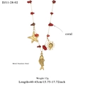 Golden stainless steel beach necklace with red coral stones, starfish, and fish charms - Red Stone Ocean Element Style (11-28-02)