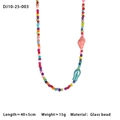 Colorful beaded necklace with pink conch and cyan fish charms for a summer beach look - Pink Conch & Cyan Fish Necklace (DJ10-25-003)