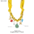 Yellow floral fabric necklace with ocean charms like starfish, pearl, and Green Aventurine - Yellow Paisley Style (11-9-03)